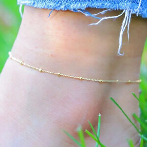 💛GORGEOUS ROUNDED BEADS ANKLET ESSENTIAL CHAIN SOLID GOLD BRACELET, ELDM22337